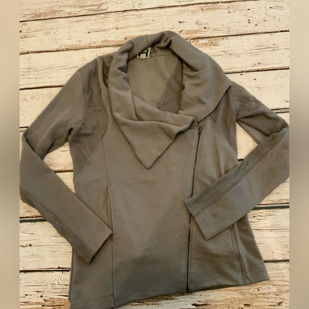 H By Bordeaux Gray Moto Zip Knit Jacket S - Lightweight Cardigan Biker Style‎